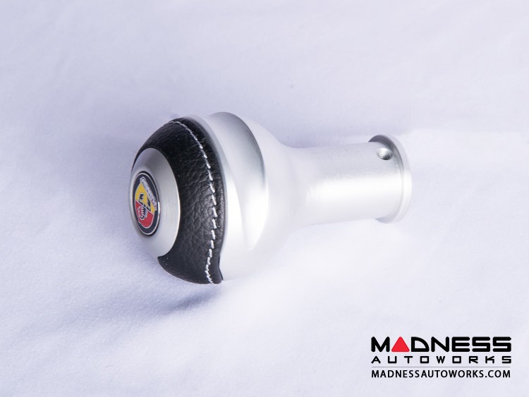 FIAT 500 Gear Shift Knob by BLACK Silver Base/ Black Leather Top